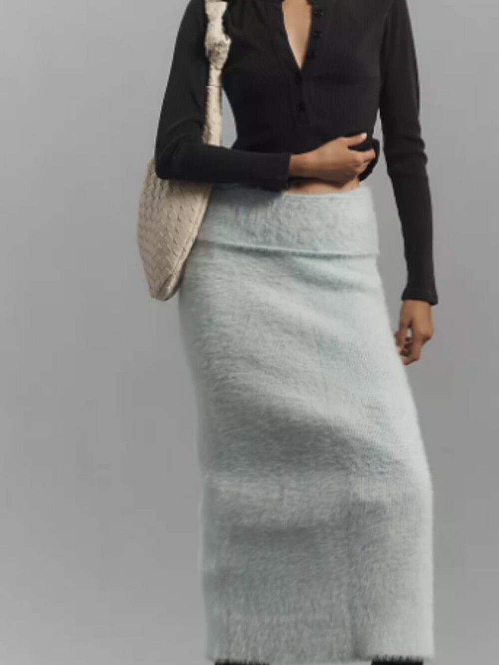 Anthropologie Sky Blue Fuzzy Off Shoulder Midi Dress M NWT